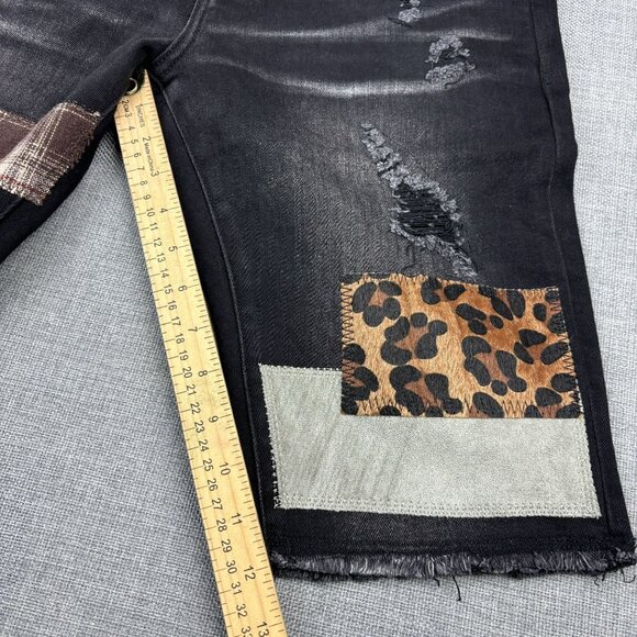 Crisp Denim Men's Patchwork Distressed Black Denim Shorts Size 32 - Picture 6 of 10